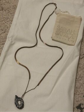 Sarah Safavi Brass Chain Necklace with Black Agate Pendant - NEW